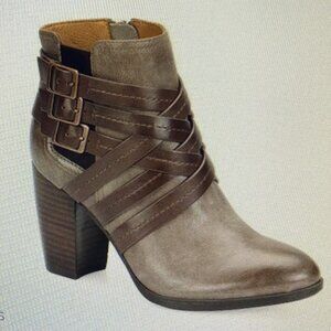 Eurosoftt Arminda Women's Leather Booties Gray with Coffee Straps No Box SIZE 8